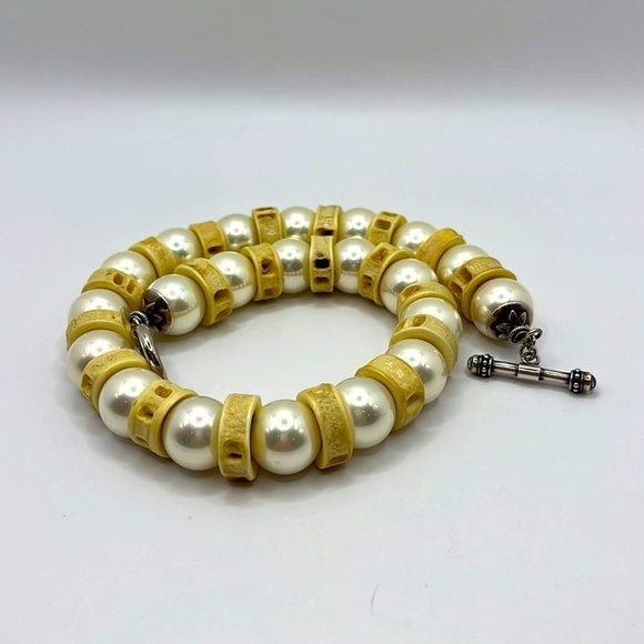 Pearl and Bone Vintage unique choker necklace 925 Sterling Toggle Oversized - Picture 13 of 13